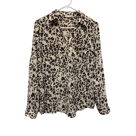 Maurice's Business Casual button up Leopard print Blouse Top Lightweight Medium - Picture 1 of 6